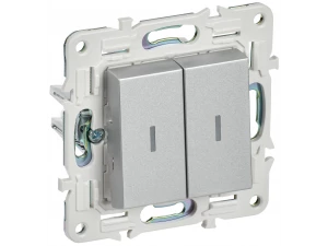 SKANDY Выключатель 2-клавишный проходной с индикацией 10А SK-V10S серебряный IEK