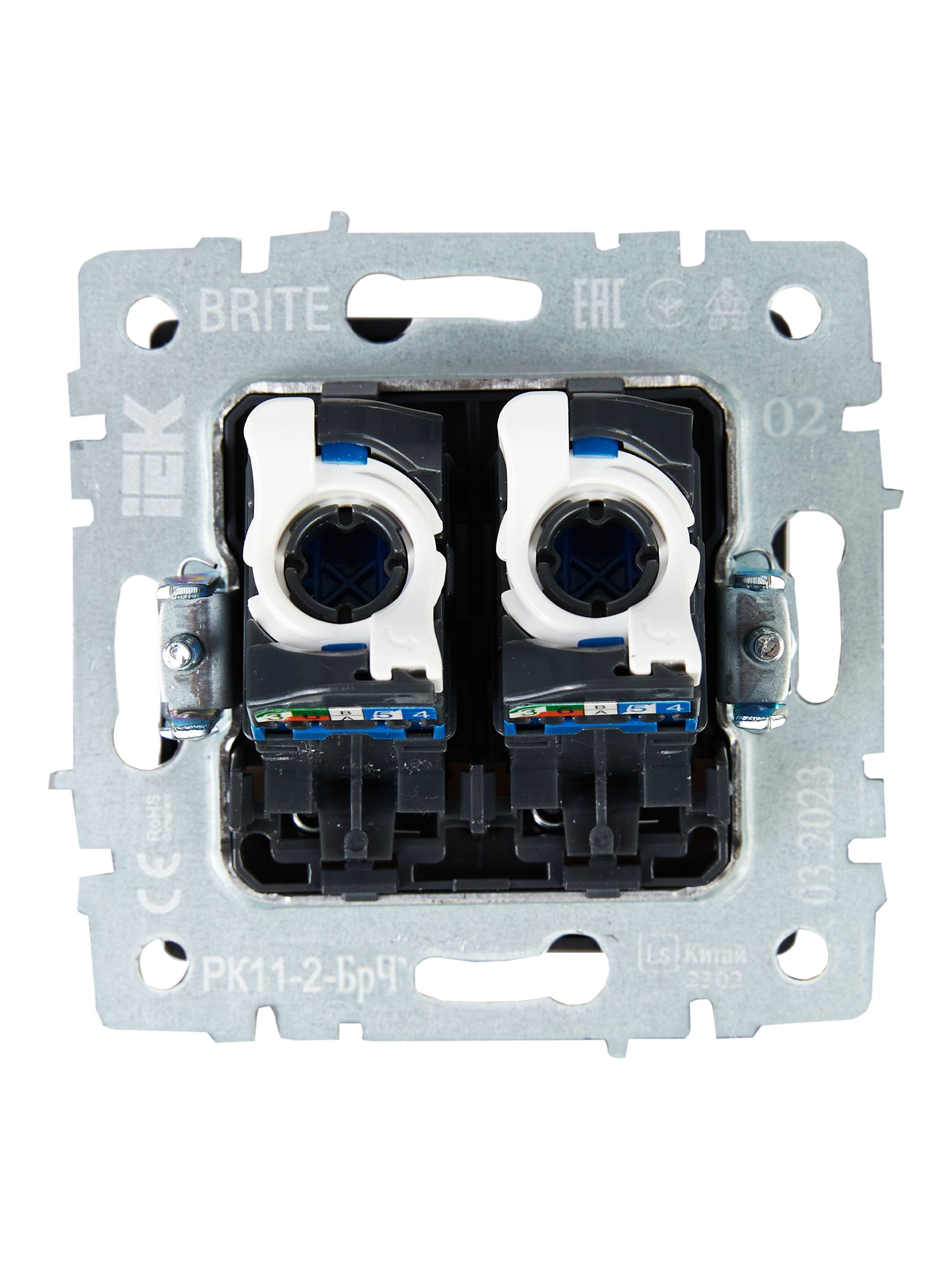             BRITE Қос компьютерлік розетка RJ45 категория 6 РК11-2-БрЧ қара IEK    