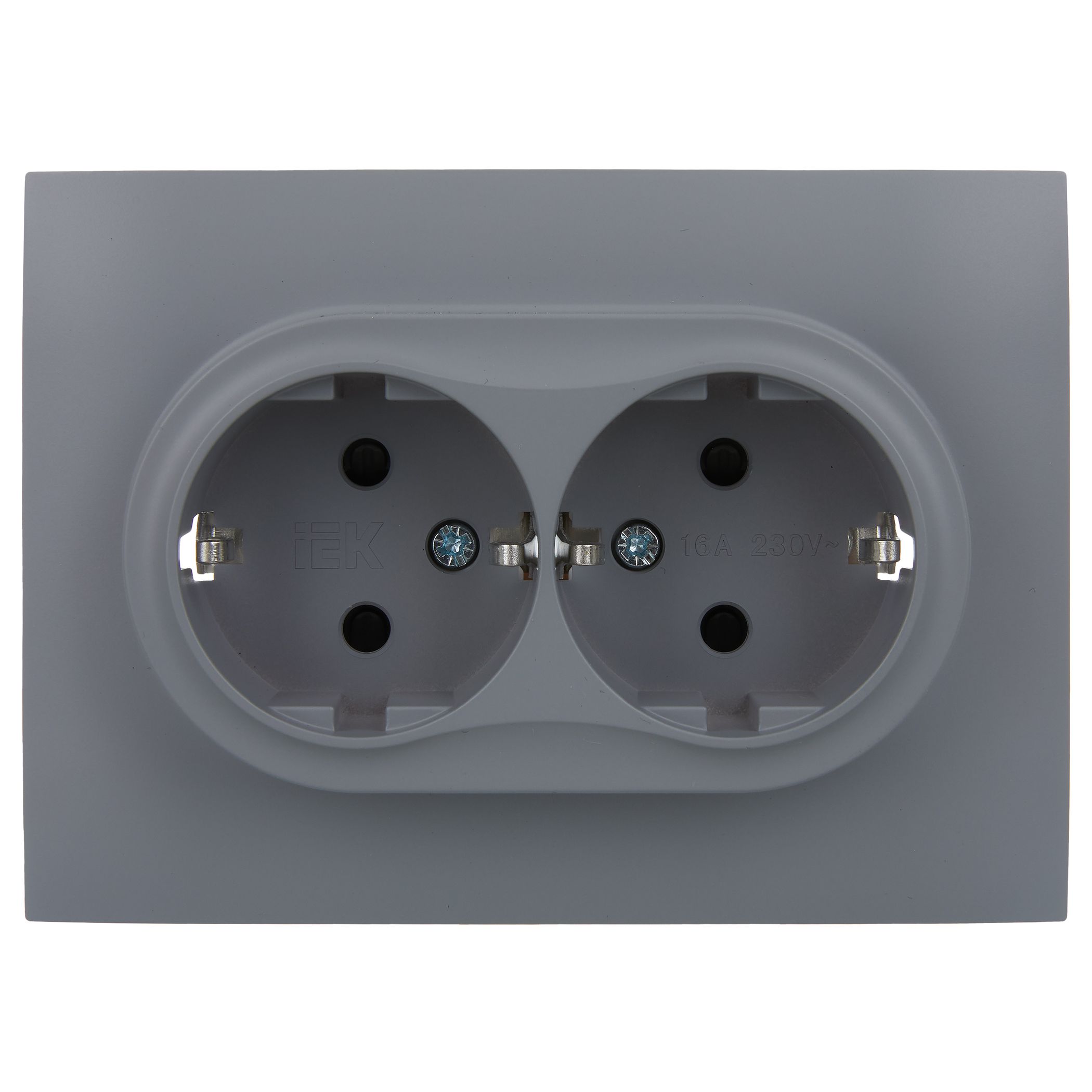 SKANDY Розетка 2 орынды, жерге тұйықталған, қорғаныс перделерімен 16А жиынтықта SK-R07Gr сұр IEK