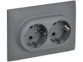 SKANDY Розетка 2 орынды, жерге тұйықталған, қорғаныс перделерімен 16А жиынтықта SK-R07Gr сұр IEK