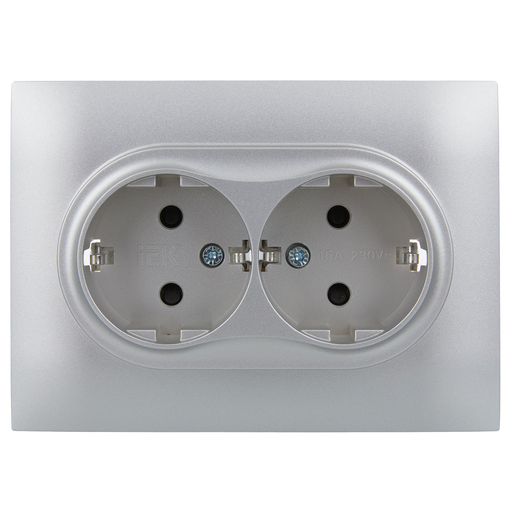             SKANDY Розетка 2 орынды, жерге тұйықталған, қорғаныс перделерімен 16А жиынтықта SK-R07S күміс IEK    