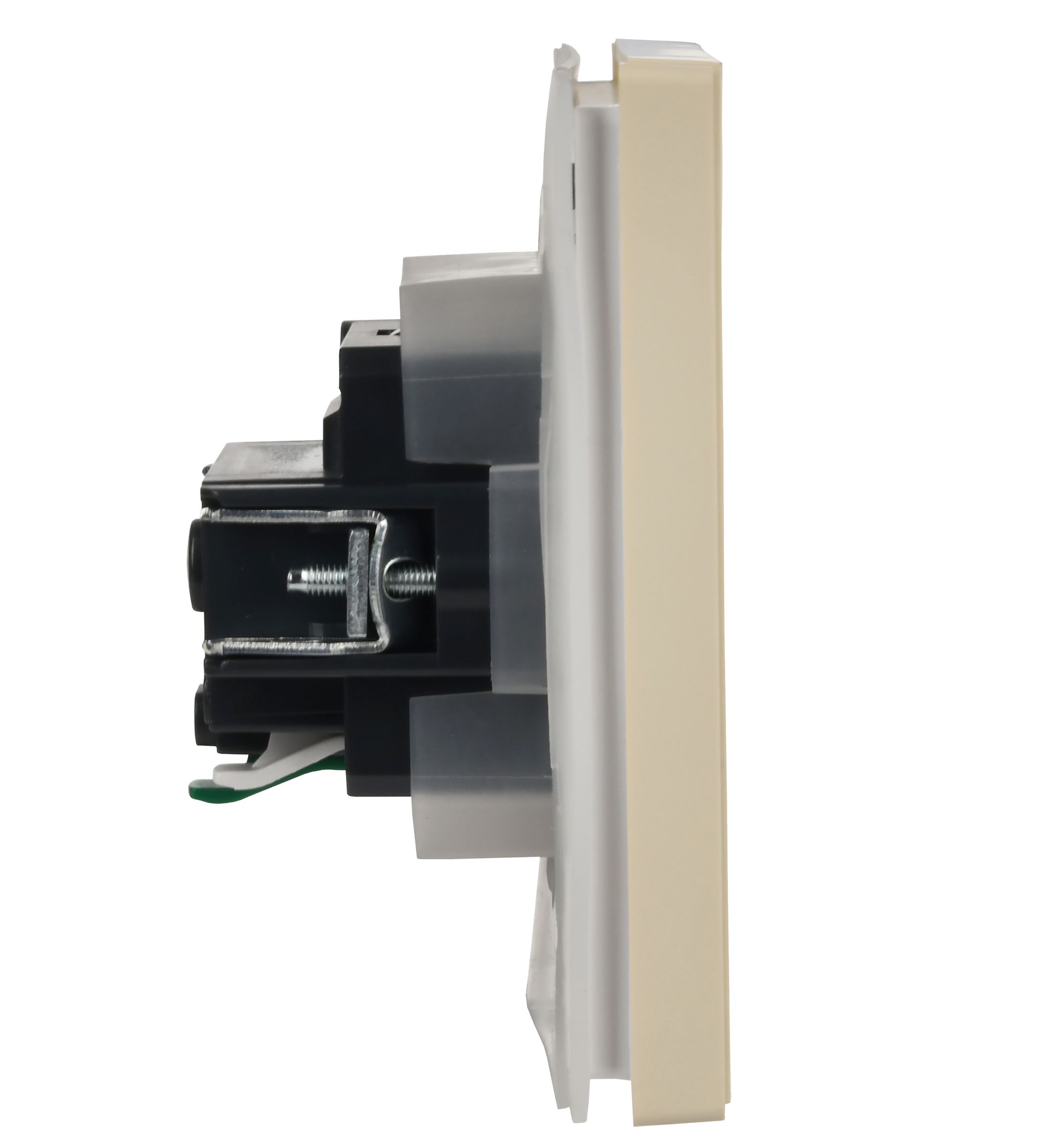 FORTE&PIANO Розетка 1 нүктелі, жерге тұйықталған пердешелерімен, қақпағымен, бұрандасыз бекіту 16А FP419 ваниль ИЭК