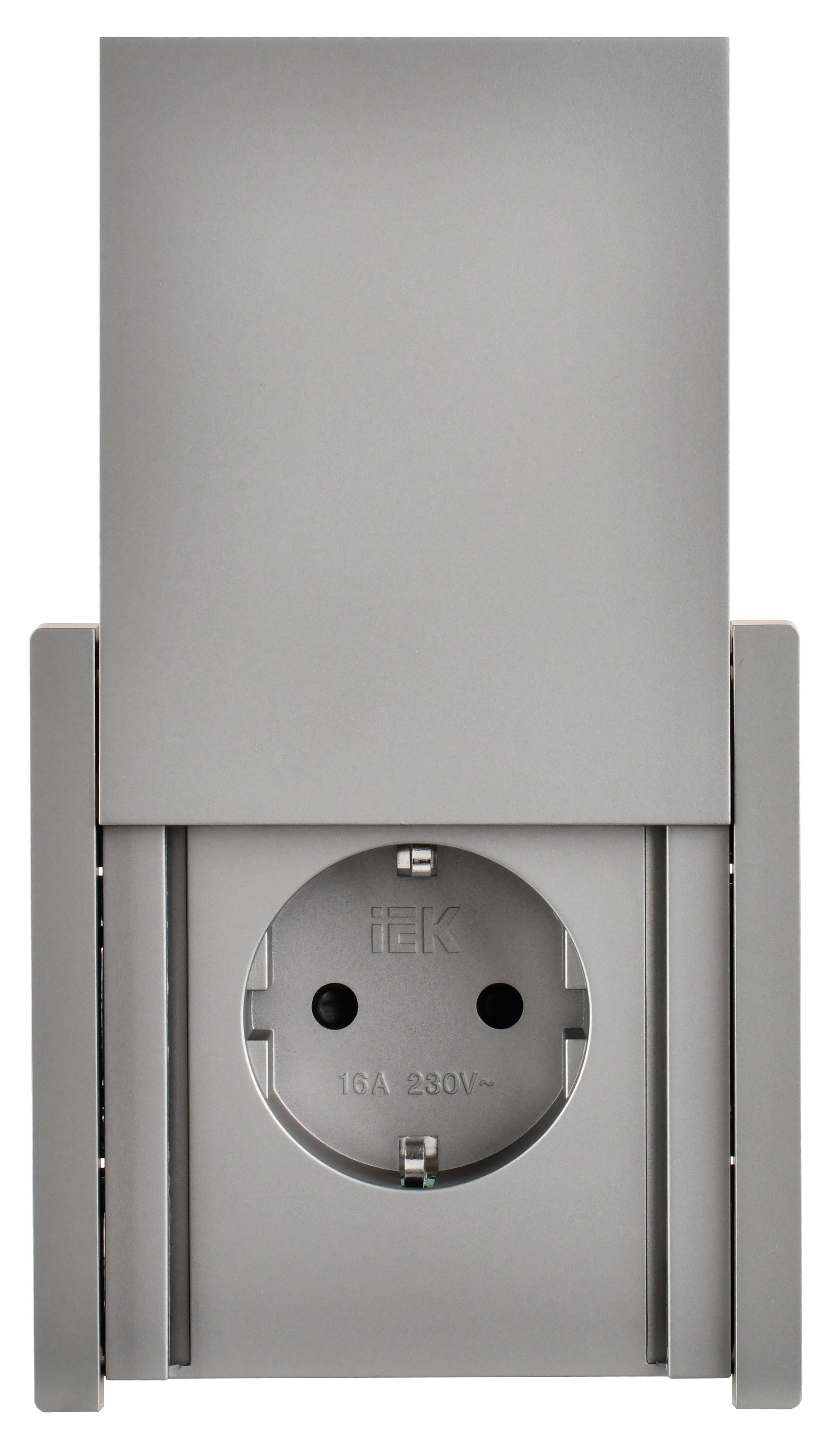 FORTE&PIANO Розетка 1 нүктелі, жерге тұйықталған пердешелерімен, қақпағымен, бұрандасыз бекіту 16А FP519 болат ИЭК