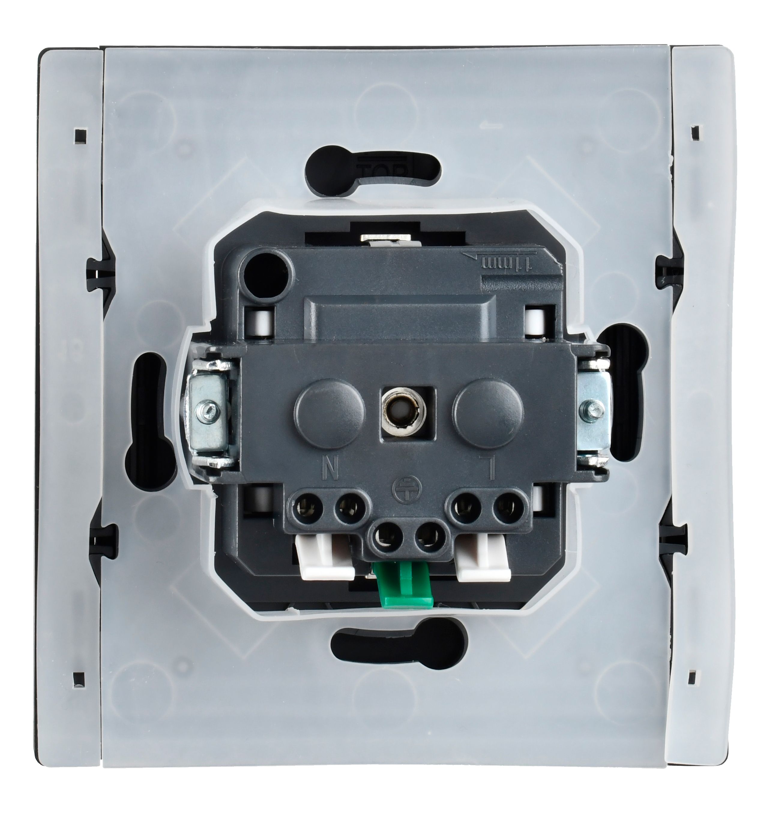 FORTE&PIANO Розетка 1 нүктелі, жерге тұйықталған пердешелерімен, қақпағымен, бұрандасыз бекіту 16А FP519 болат ИЭК