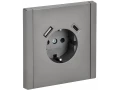 FORTE&PIANO Розетка 1 нүктелі, жерге тұйықталған, пердешелерімен, бұрандалы бекітумен 16А USB A+C 18Вт FP547 болат ИЭК