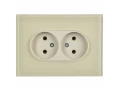 SKANDY Розетка 2 нүктелі, жерге тұйықталмаған, қорғаныс пердешелерсіз, тегіс айырға арналған 10А SK-R03B шыны, ақшыл сары IEK