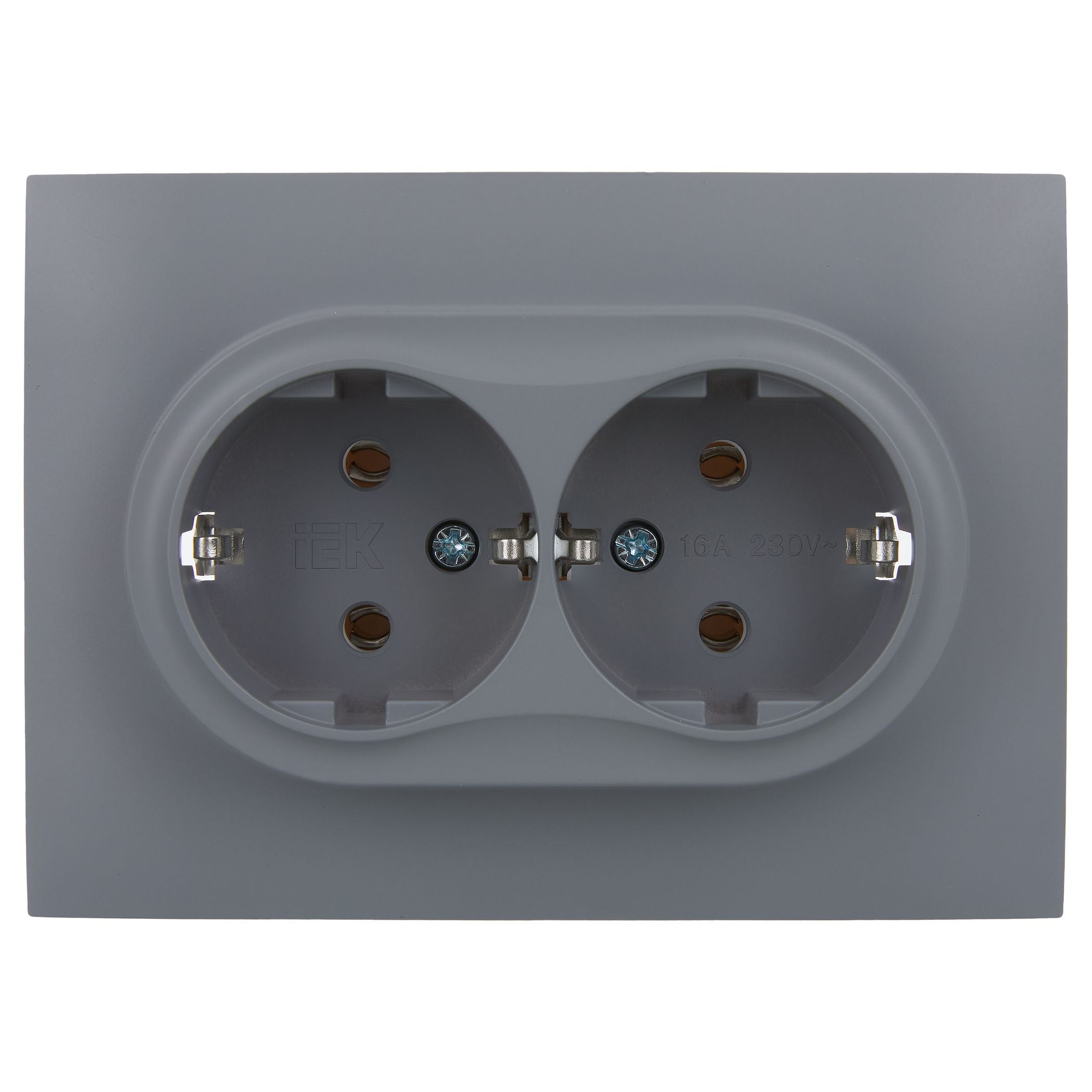 SKANDY Розетка 2 орынды, жерге тұйықталған, қорғаныс пердешелерсіз 16А жиынтықта SK-R08Gr сұр IEK