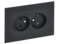 SKANDY Розетка 2 нүктелі, жерге тұйықталмаған, қорғаныс пердешелерсіз, тегіс айырға арналған 10А SK-R03G шыны графит IEK