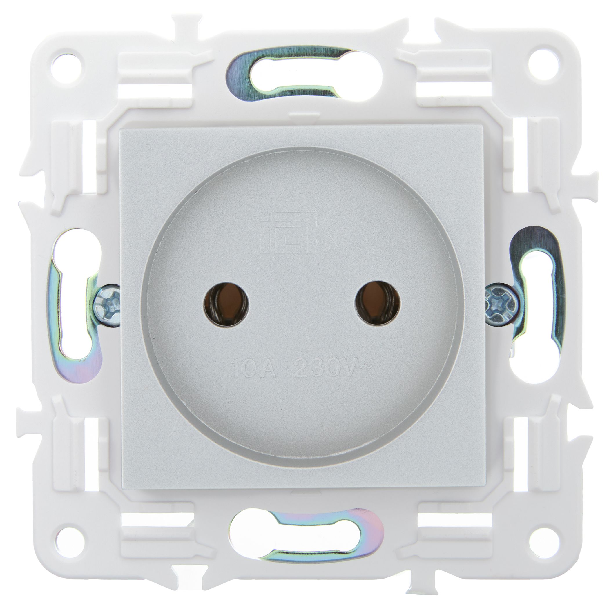 SKANDY Розетка жерге тұйықталмаған, қорғаныс пердешелерсіз 10А SK-R02S күміс IEK