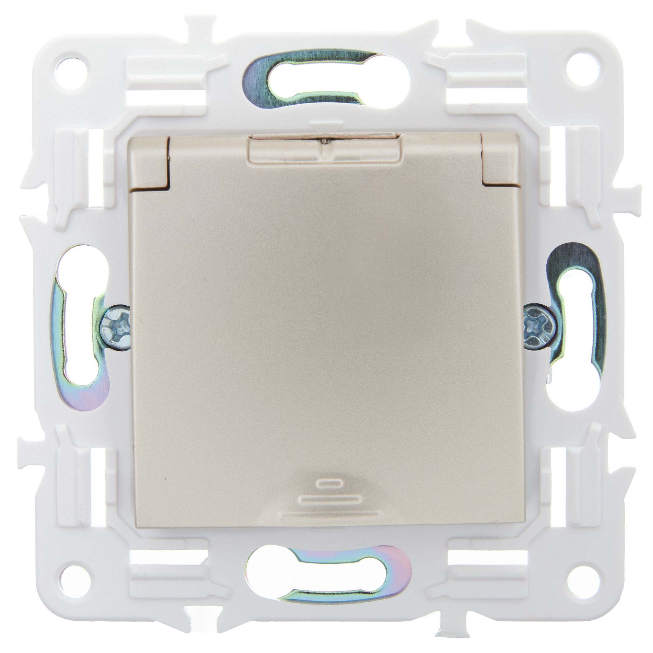 SKANDY Розетка 1 орынды, жерге тұйықталған, қорғаныс пердешелерімен, қақпағымен 16А IP44 SK-R11Sh шампан IEK