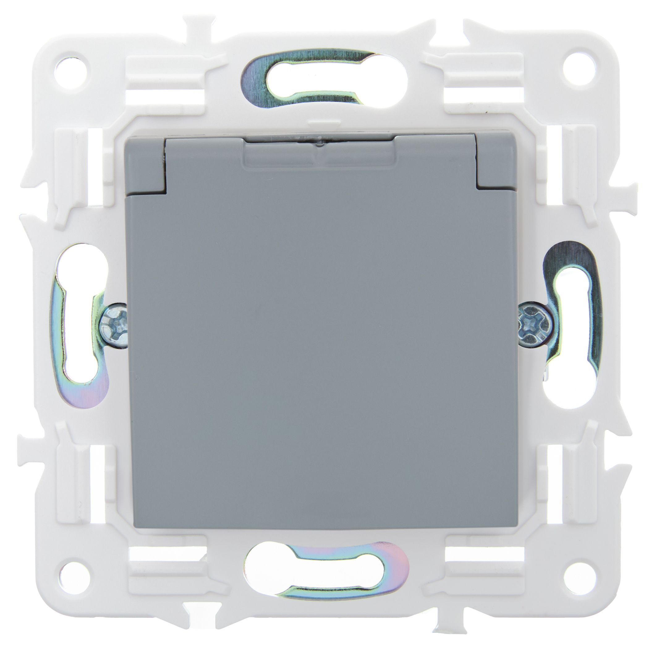 SKANDY Розетка 1 орынды, жерге тұйықталған, қорғаныс пердешелерімен, қақпағымен 16А IP44 SK-R11Gr сұр IEK