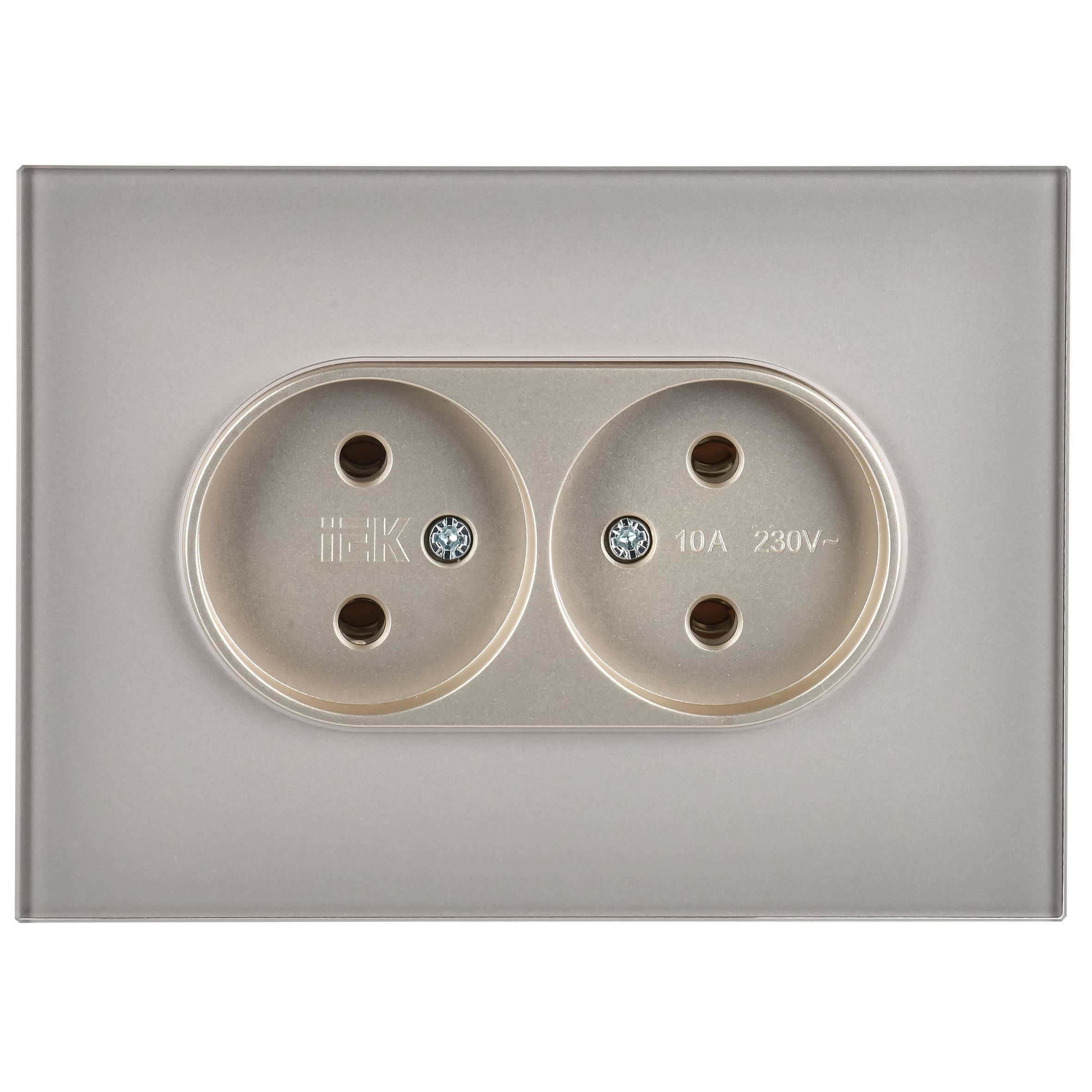 SKANDY Розетка 2 нүктелі, жерге тұйықталмаған, қорғаныс пердешелерсіз, тегіс айырға арналған 10А SK-R03Sh шыны шампан IEK