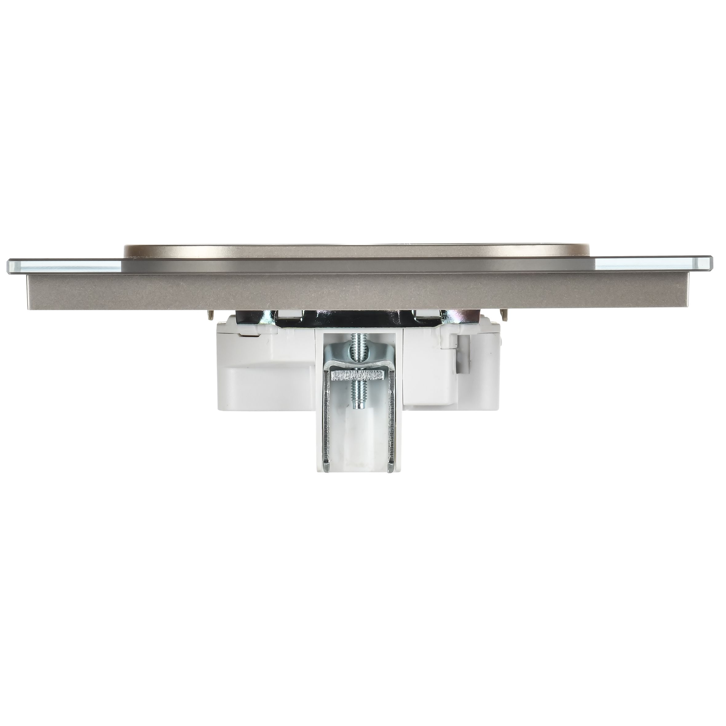 SKANDY Розетка 2 нүктелі, жерге тұйықталмаған, қорғаныс пердешелерсіз, тегіс айырға арналған 10А SK-R03Sh шыны шампан IEK