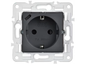 SKANDY Розетка с заземлением с защитными шторками 16А с USB C 18Вт SK-R17T титан IEK