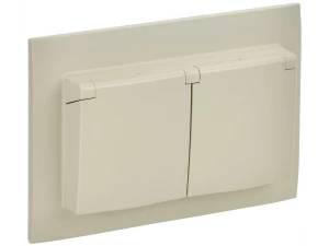 SKANDY Розетка 2-местная и крышкой 16А в сборе IP44 SK-R12B бежевый IEK