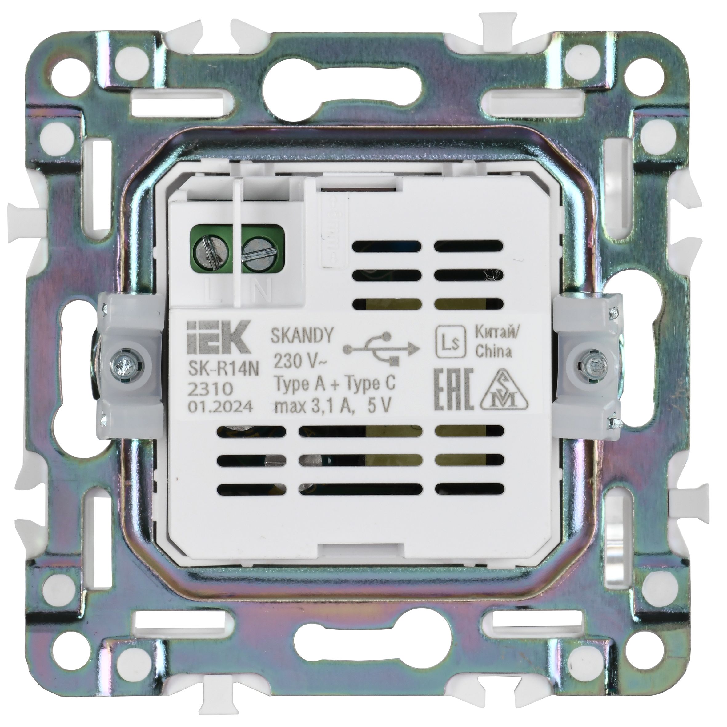            SKANDY Розетка USB A+C 3,1А SK-R14N металл никель IEK    
