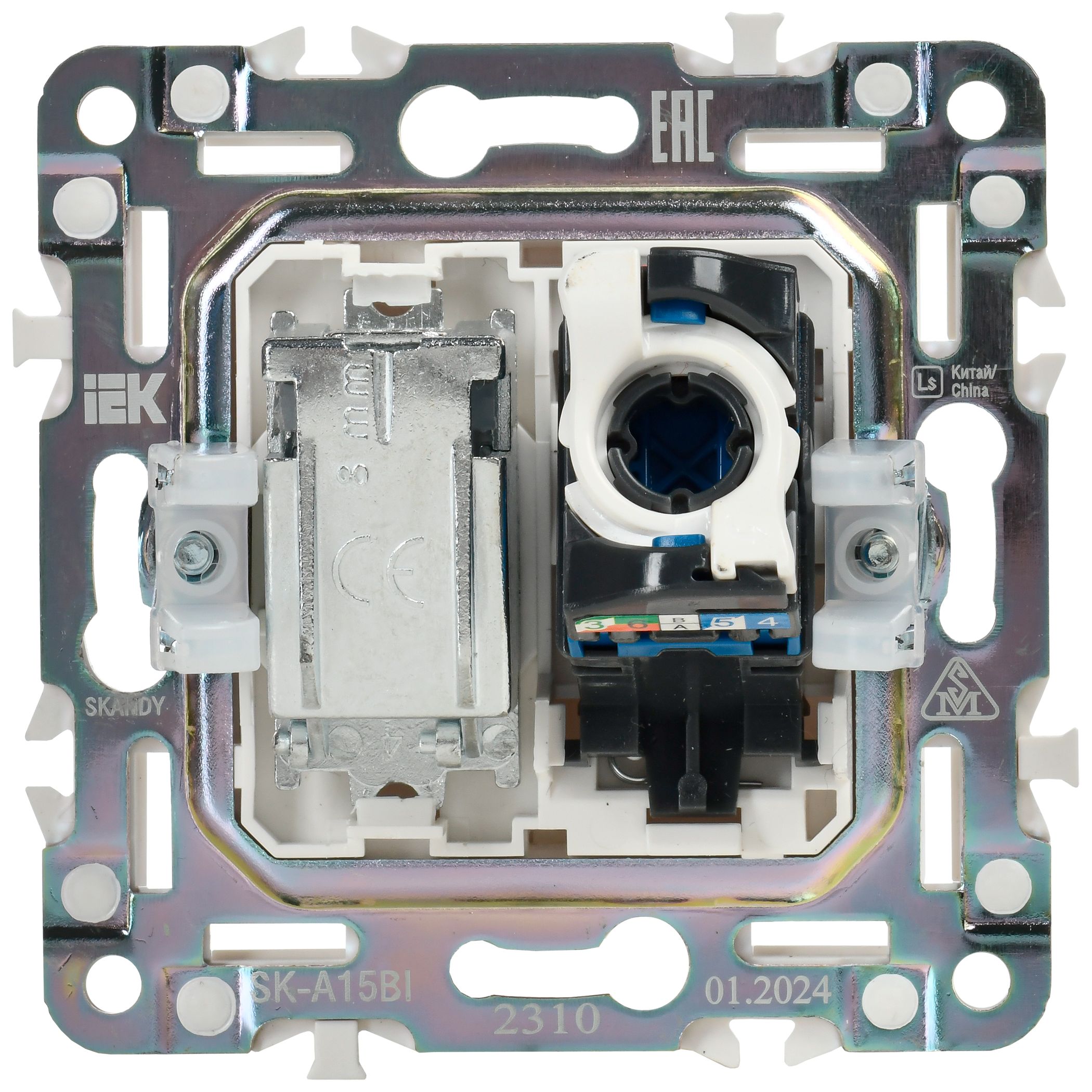 SKANDY 2 ұялы розетка TV+RJ45 6 категориялы SK-A15Bl қара IEK