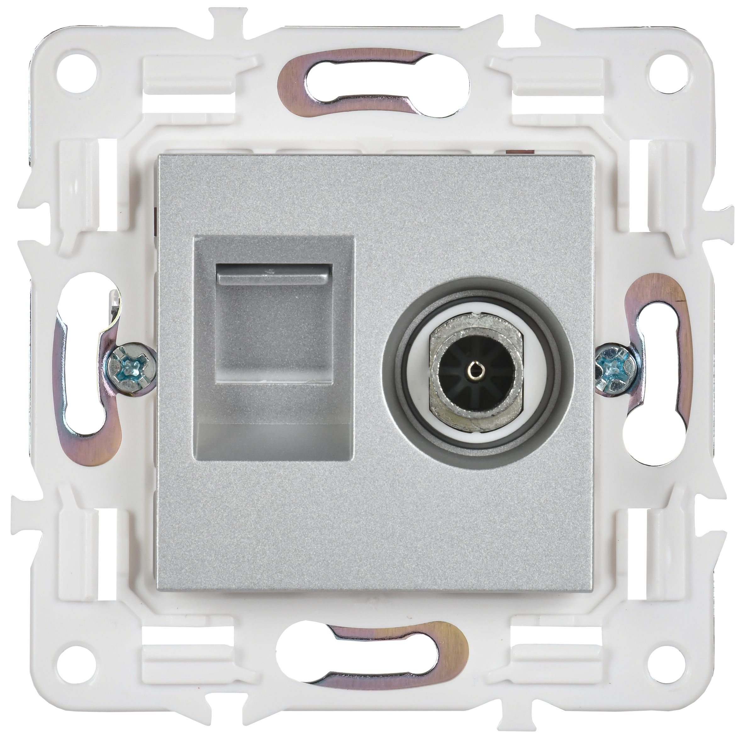            SKANDY 2 ұялы розетка TV+RJ45 5E категориялы SK-A14S күміс IEK    