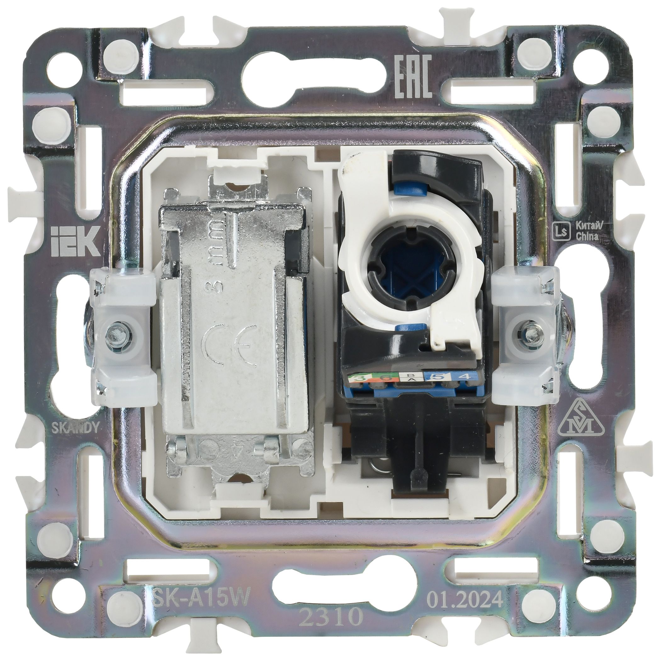 SKANDY 2 ұялы розетка TV+RJ45 6 категориялы SK-A15W арктикалық ақ IEK