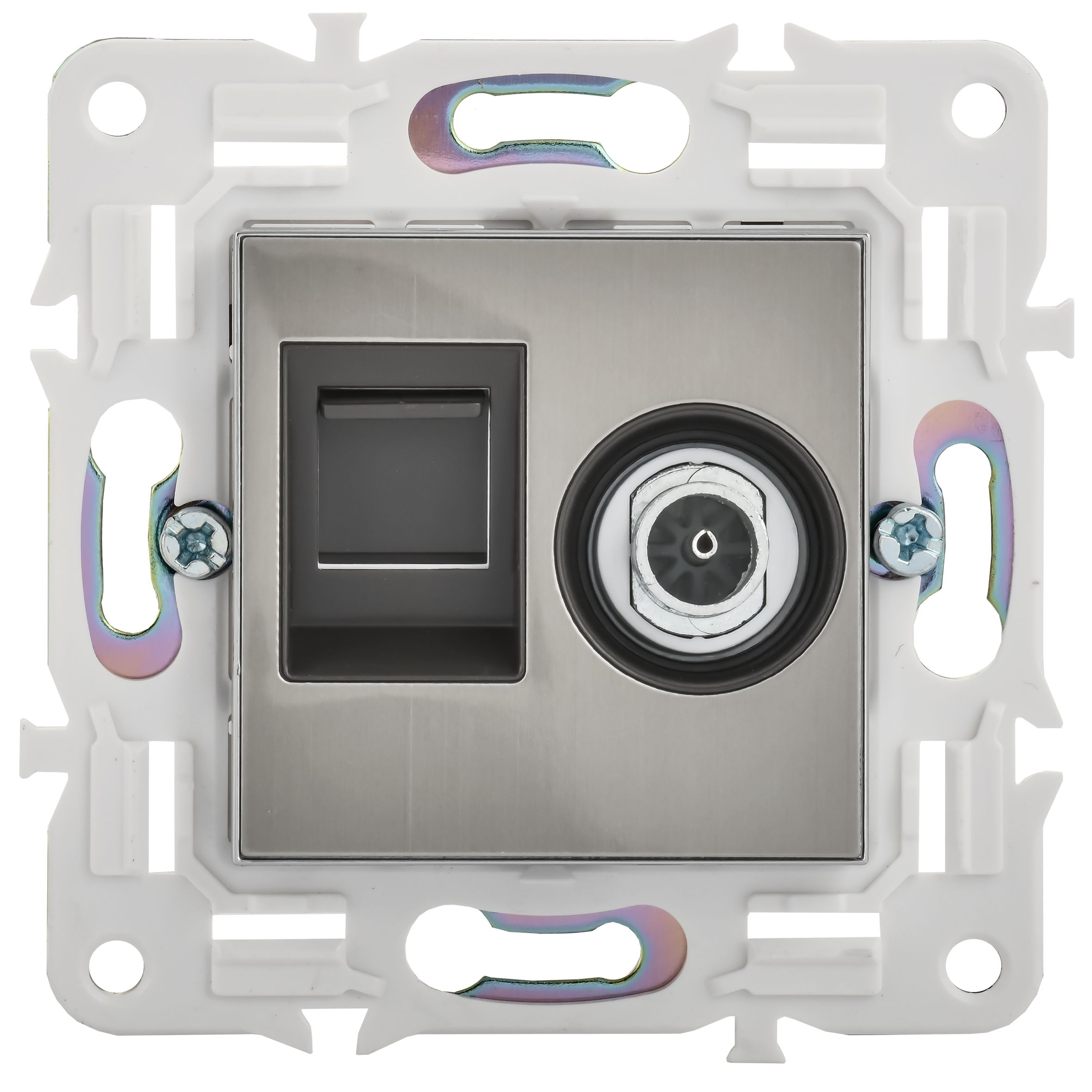 SKANDY 2 ұялы розетка TV+RJ45 5E категориялы SK-A14N металл никель IEK