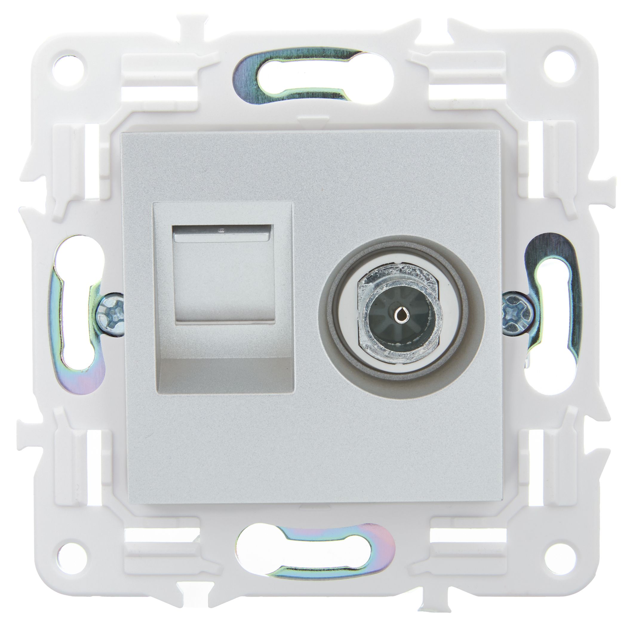             SKANDY 2 ұялы розетка TV+RJ45 6 категориялы SK-A15S күміс IEK    