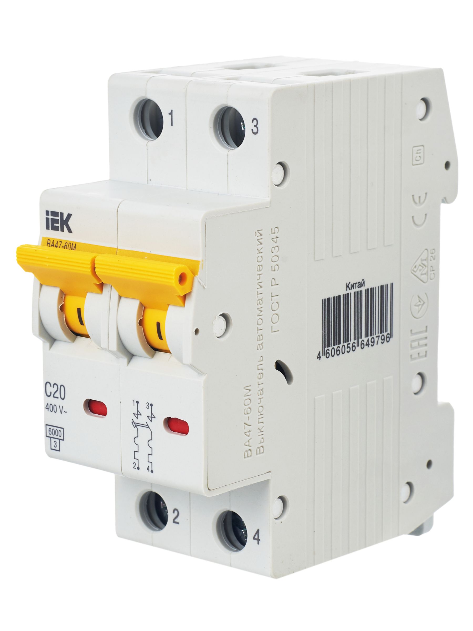             Автоматтық ажыратқыш 2Р ВА 47-60М 20А 6кА С ИЭК    