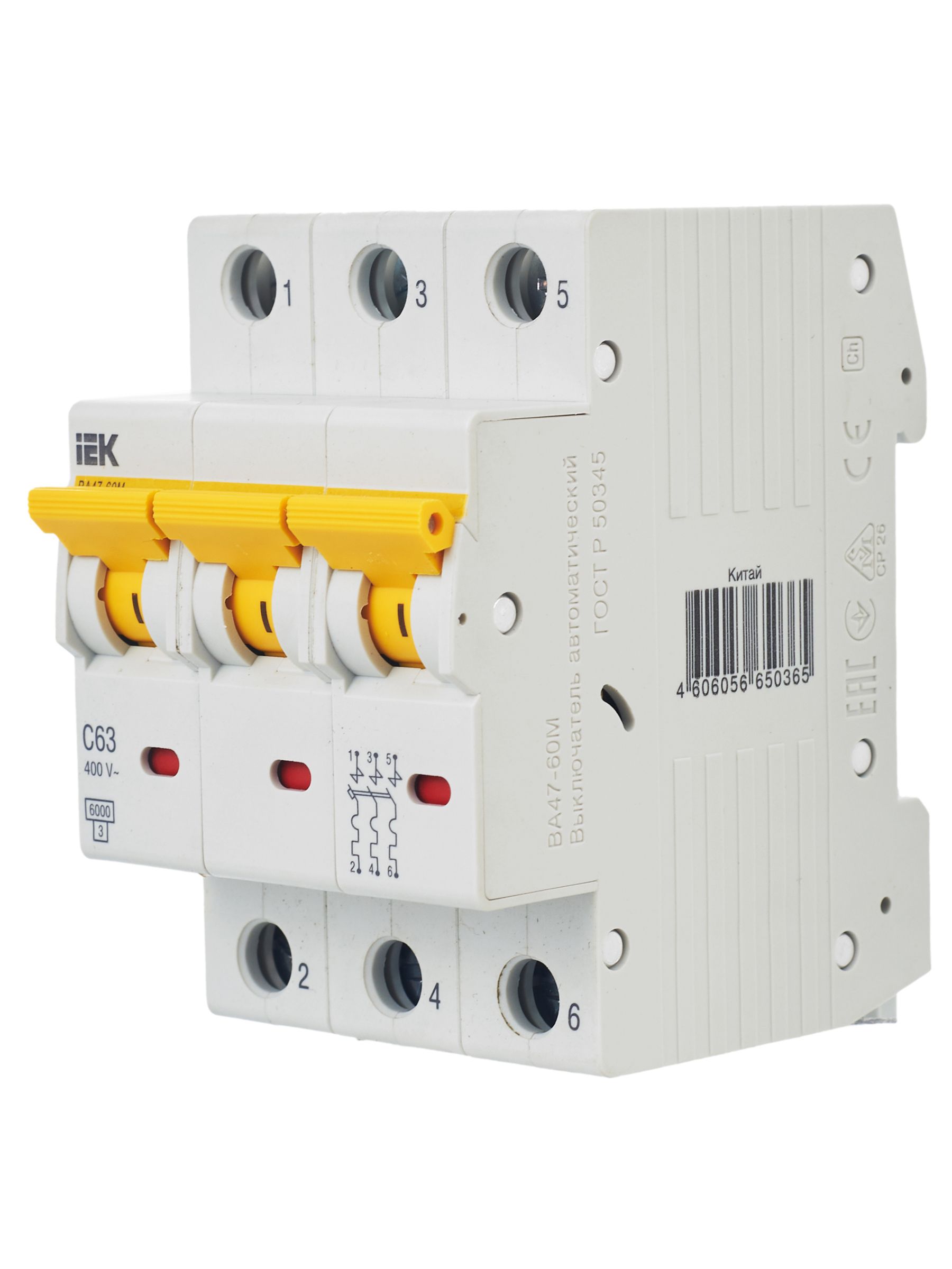             Автоматтық ажыратқыш 3Р ВА 47-60М 63А 6кА С ИЭК    