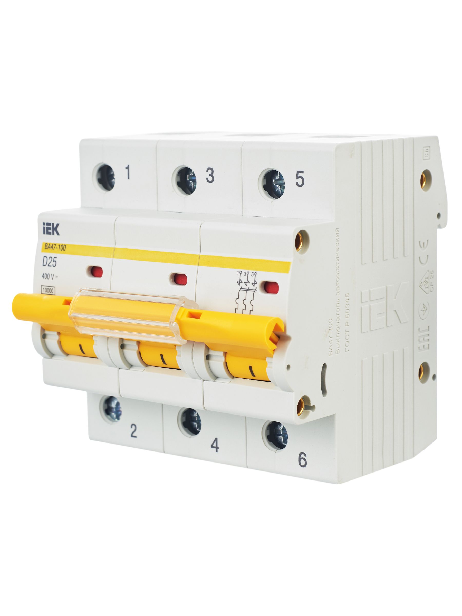             Автоматтық ажыратқыш 3P ВА 47-100 25А 10кА D сипаттама ИЭК    