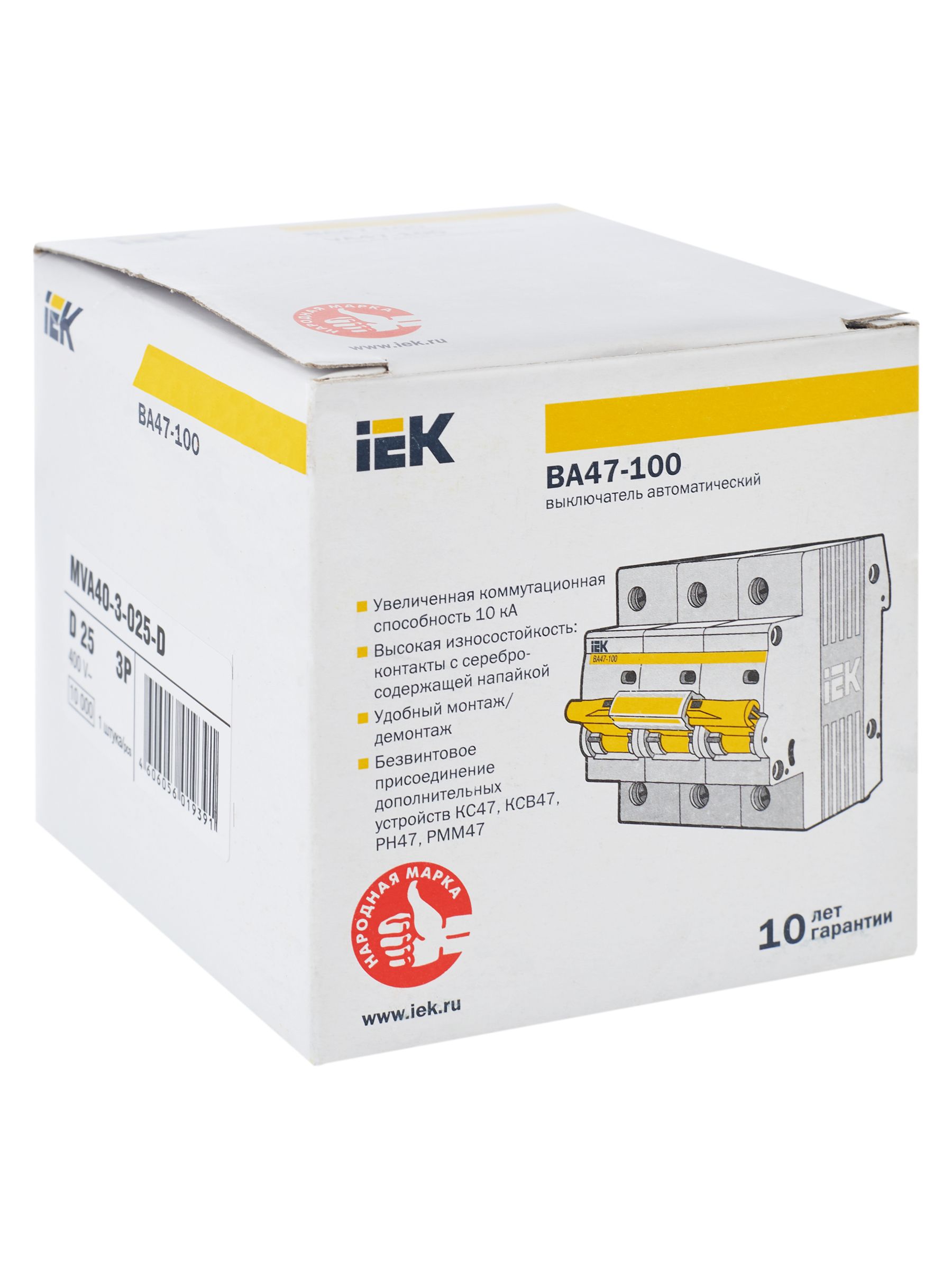             Автоматтық ажыратқыш 3P ВА 47-100 25А 10кА D сипаттама ИЭК    