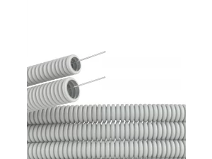 Труба гофрированная ПВХ гибкая легкая d40мм с протяжкой, цвет серый (уп.20м) DKC 91940