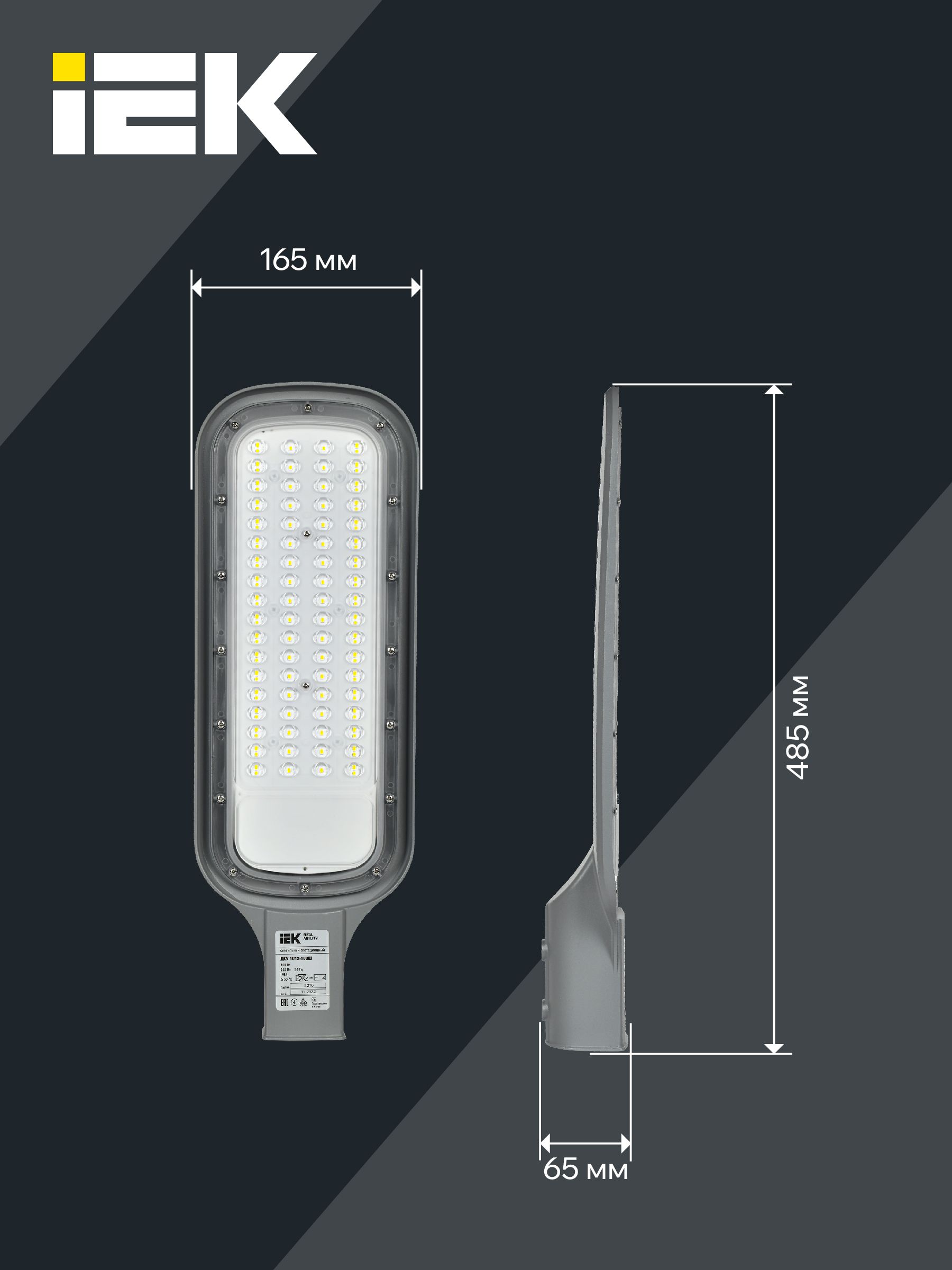             Жарықдиодты шамшырақ, консольді ДКУ 1012-100Ш 5000К IP65 сұр IEK    