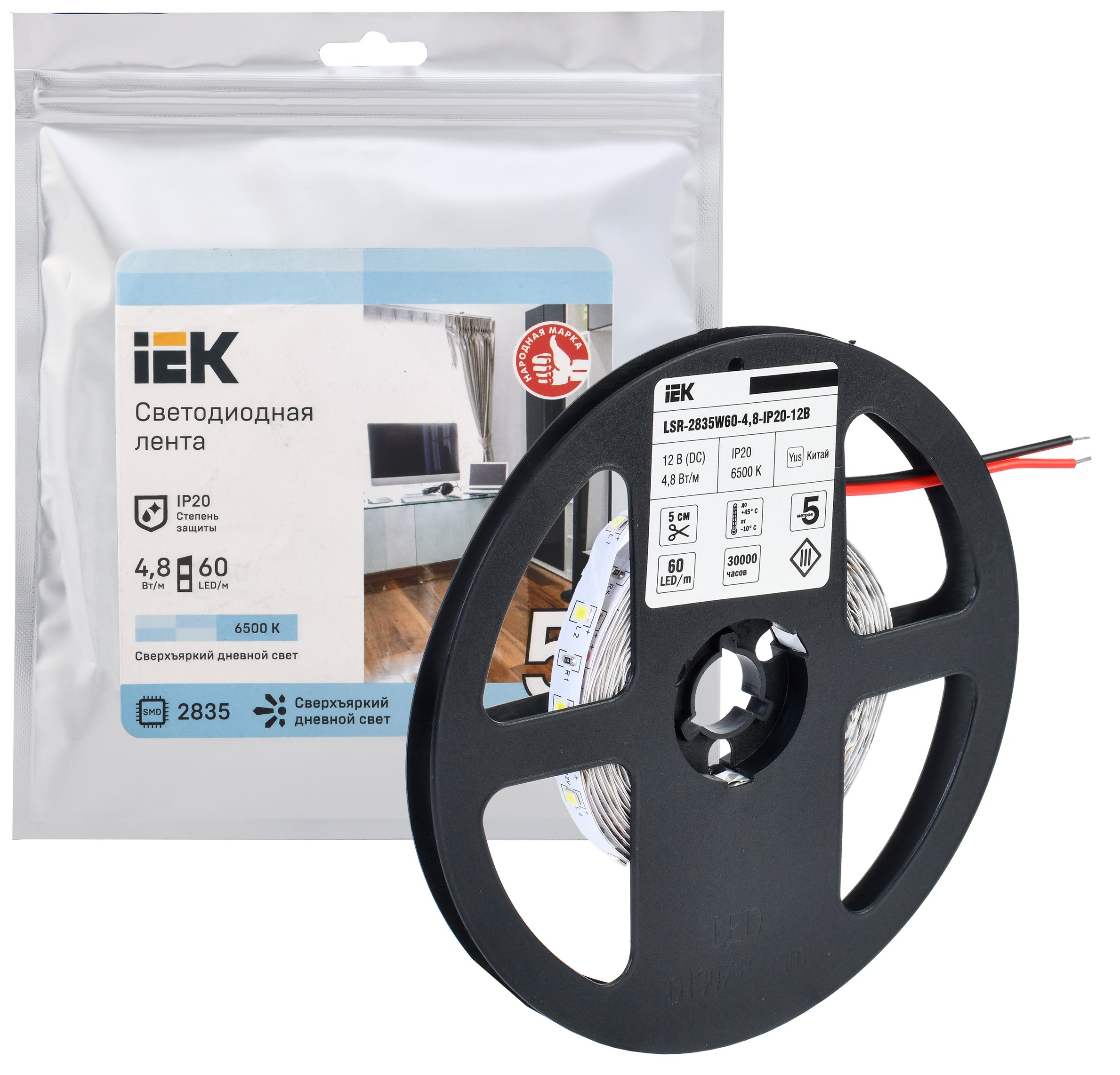             Жарықдиодты таспа 5м LSR-2835W60-4,8-IP20-12В IEK    