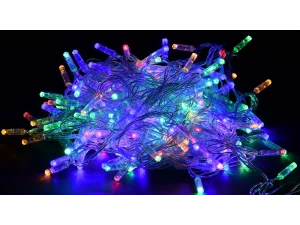 Гирлянда нить 10м 100 светодиодов RGB свет IP44 прозрачный шнур 3м 230В контроллер 8 сцен IEK