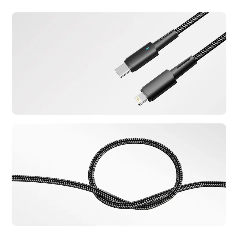             Кабель Type-C – Lightning 3А 1м, қара нейлонды орамда, жарық индикациясымен REXANT,18-7069    