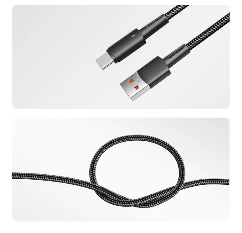             Кабель USB-A – Lightning 2,4А 1м қара нейлонды орамда, жарық индикациясымен REXANT, 18-7058    