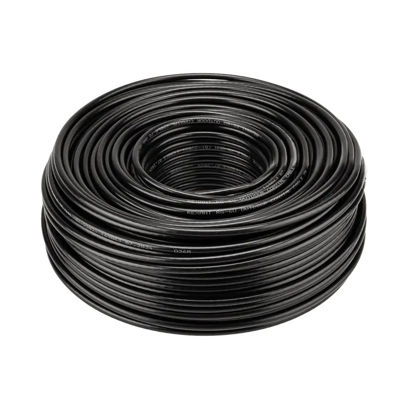             Кабель, коаксиальді RG-6U, 75Ом, CCS/Al/Al, 64%, 100м, OUTDOOR, қара REXANT, 01-2202    