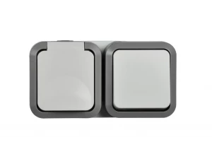 TORS Блок розетка + выключатель горизонтальный 16А IP55 TS242 серо-белый ИЭК