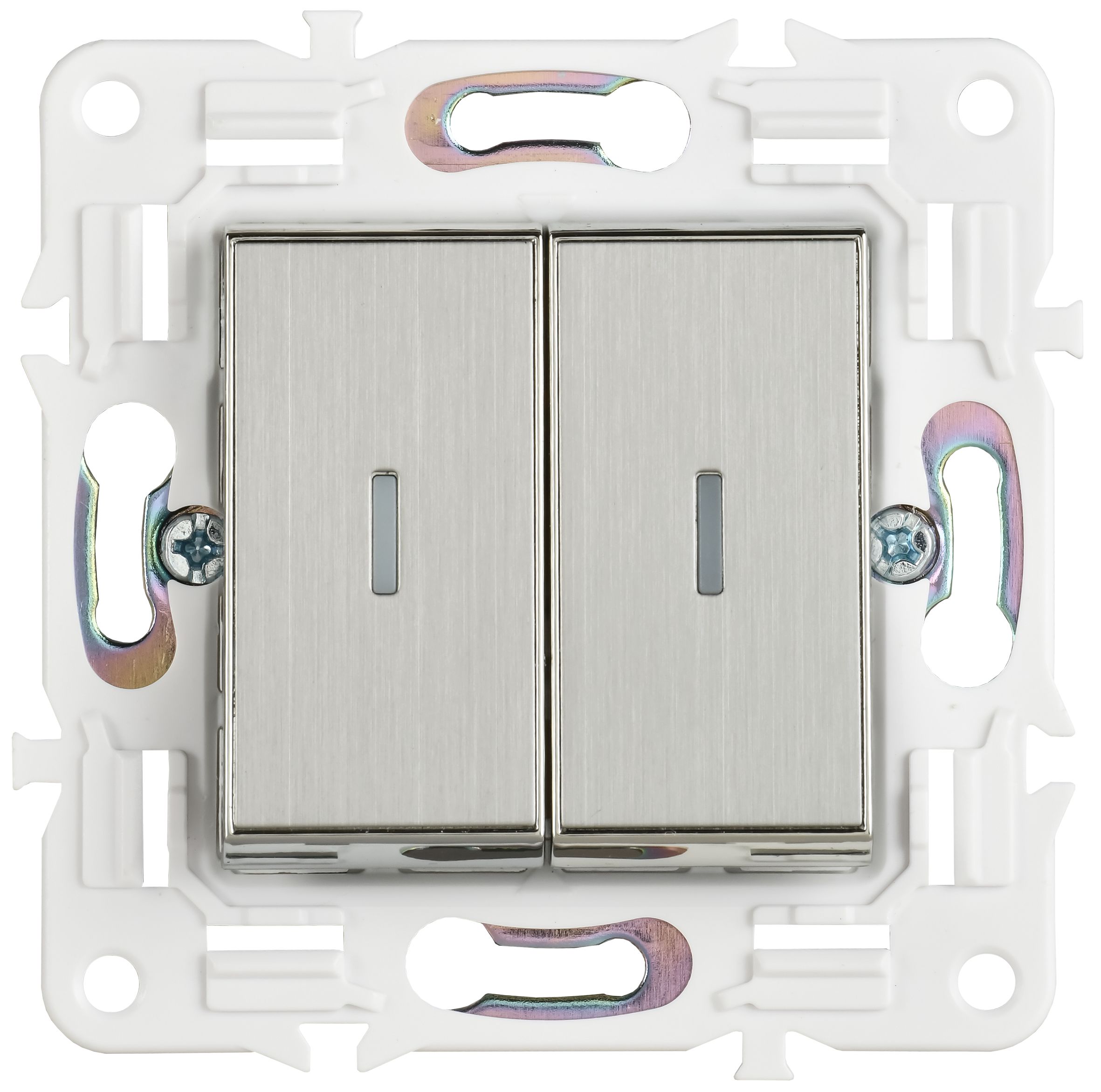             SKANDY Ажыратқыш 2 пернелі, индикациямен 10А SK-V09N металл никель IEK    