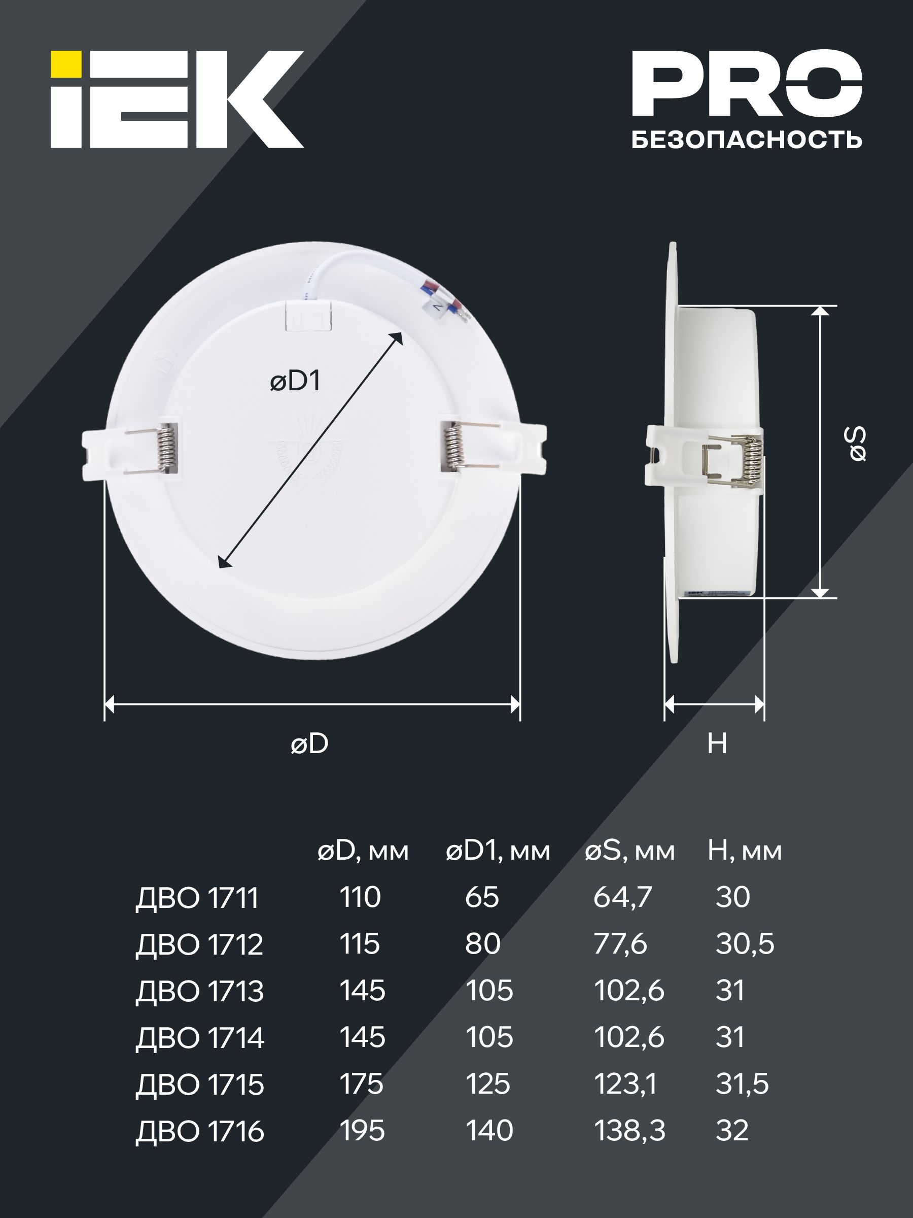             Шамшырақ, жарықдиодты ДВО 1716 ақ, дөңгелек 18Вт 4000K IP40 IEK    