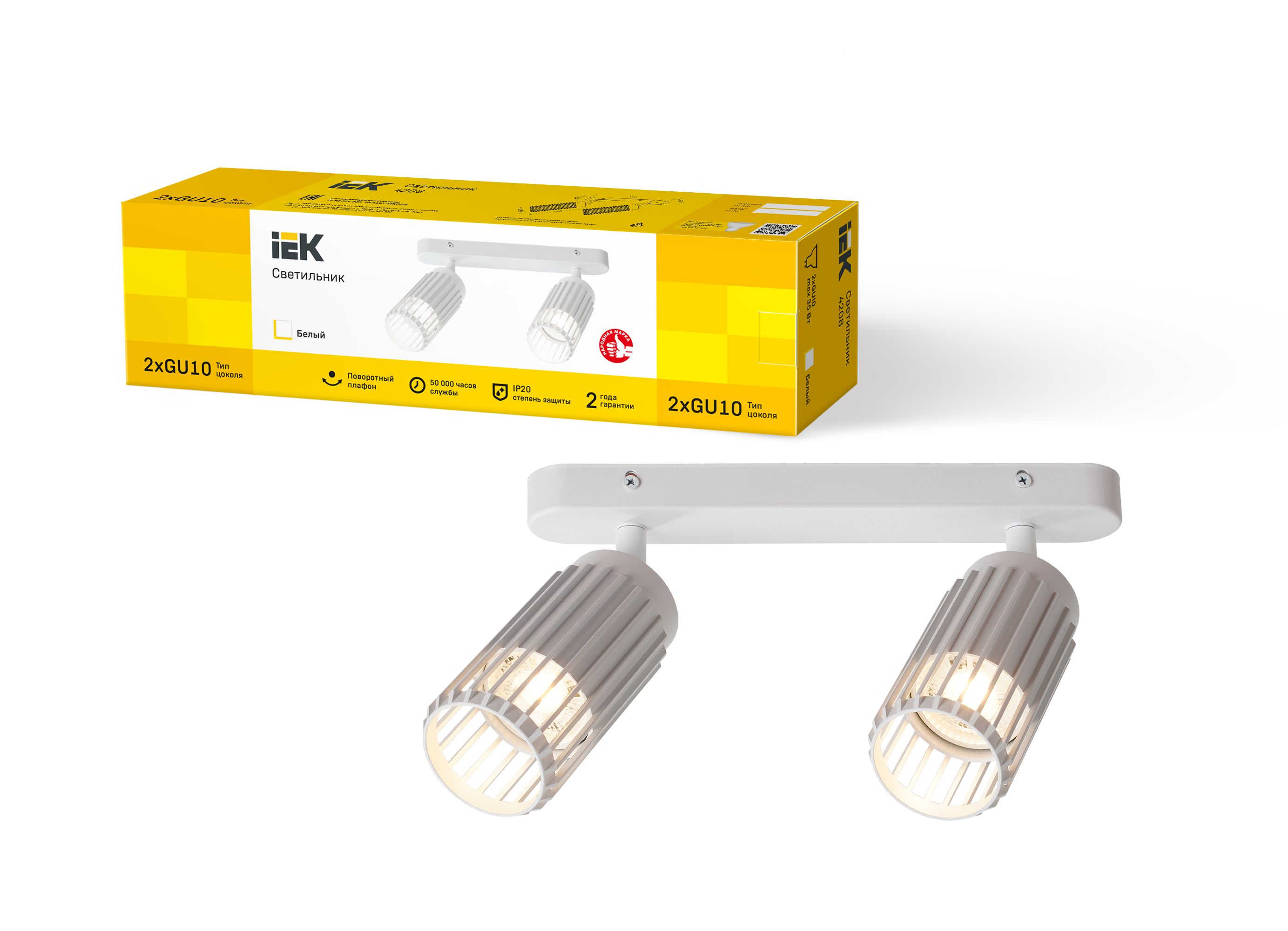             Шамшырақ 4208 қабырға-төбелі, шамға арналған 2хGU10 ақ IEK    