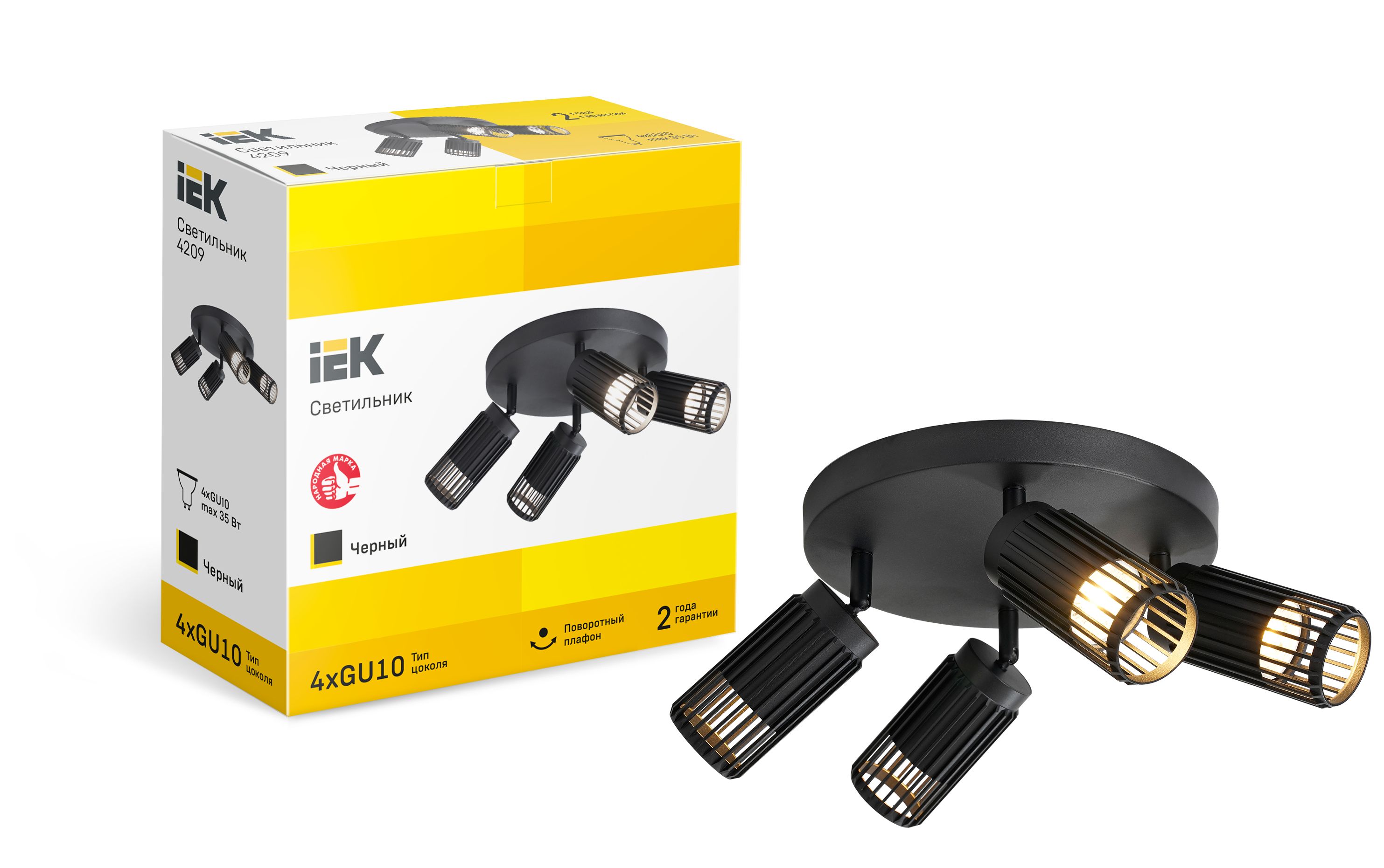             Шамшырақ 4209 жапсырма, төбелі, шамға арналған 4хGU10 қара IEK    