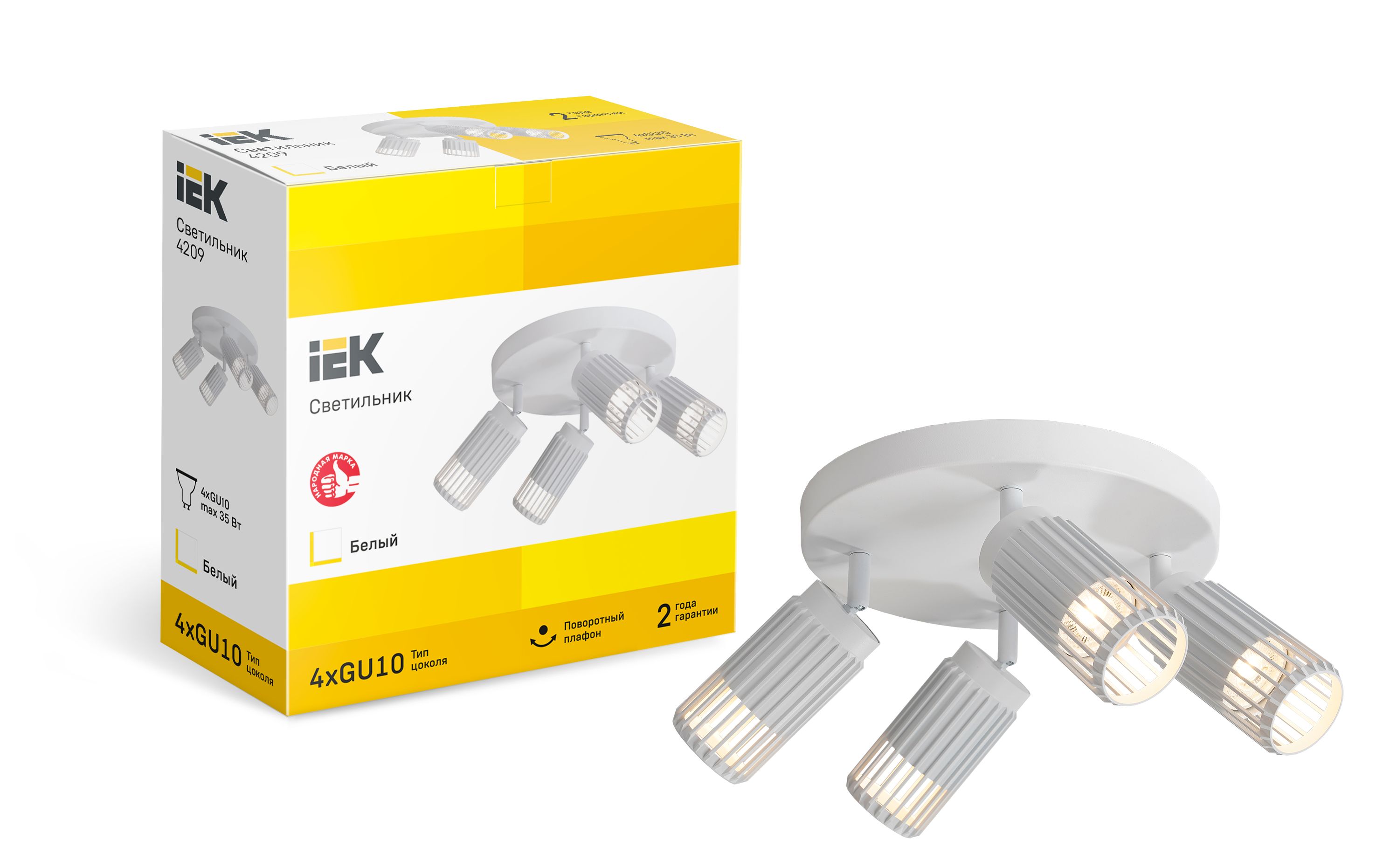             Шамшырақ 4209 жапсырма, төбелі, шамға арналған 4хGU10 ақ IEK    