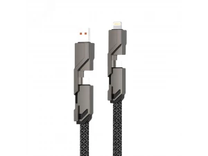 Кабель 4в1 USB-А – Type-C, Lightning – Type-C, 60Вт, 1м, в черной оплетке REXANT, 18-1128