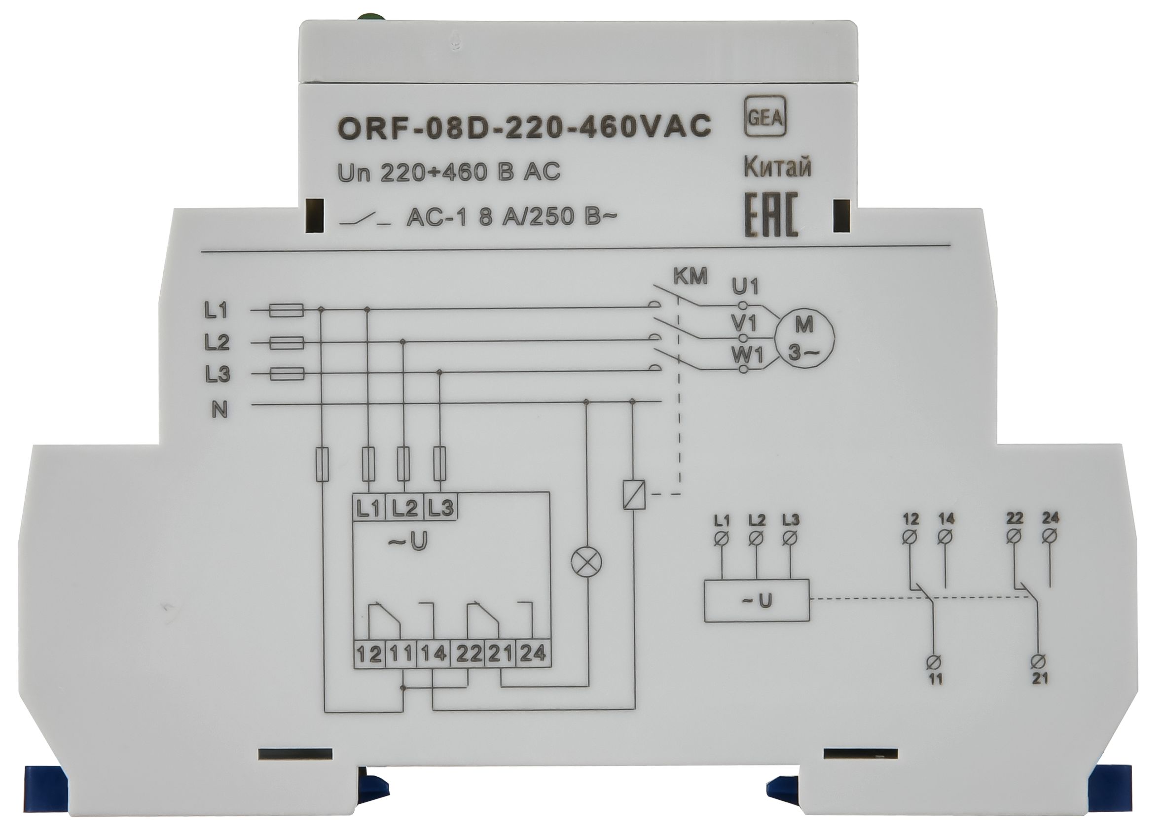             Фазаларды бақылау релесі ORF-08D 3 фаза 2 контакт 220-460В AC ONI    