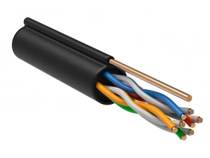 ITK Витая пара U/UTP кат.5E 4х2х24AWG solid LDPE c металлическим тросом 1,2мм черный (305м)