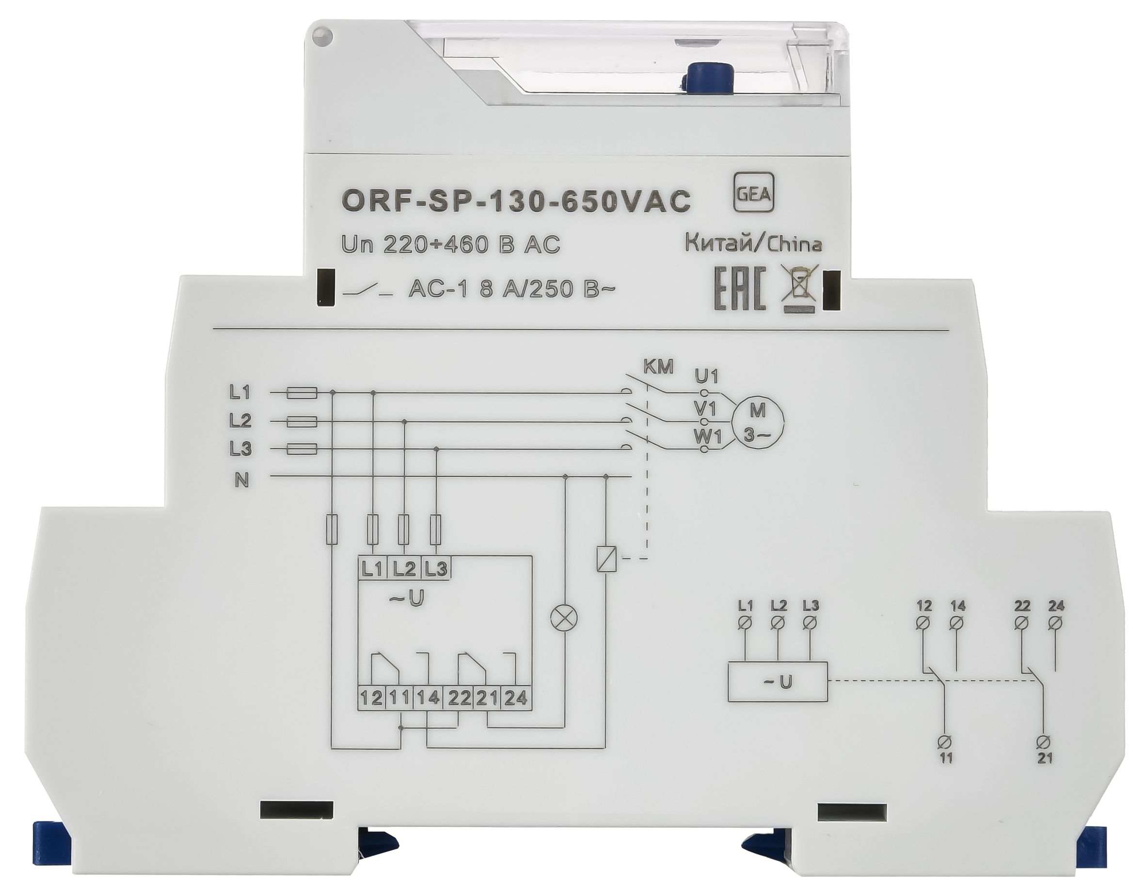             Фазаларды бақылау релесі ORF-SP 3 фаза 2 контакт 130-650В AC ONI    