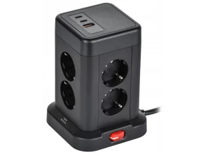 DOMINIC Удлинитель У08K 8 мест 2P+PE 1,5м 3х1,0мм2 16А/250В USB A+C 20Вт черный ИЭК